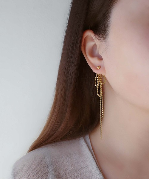 CERCA(チェルカ)の「saran jewelry/ロングボールチェーン 3way ピアス /アレルギー対応(ピアス(両耳用)・レディース・シルバー/ゴールド・FREE)」の3枚目の写真