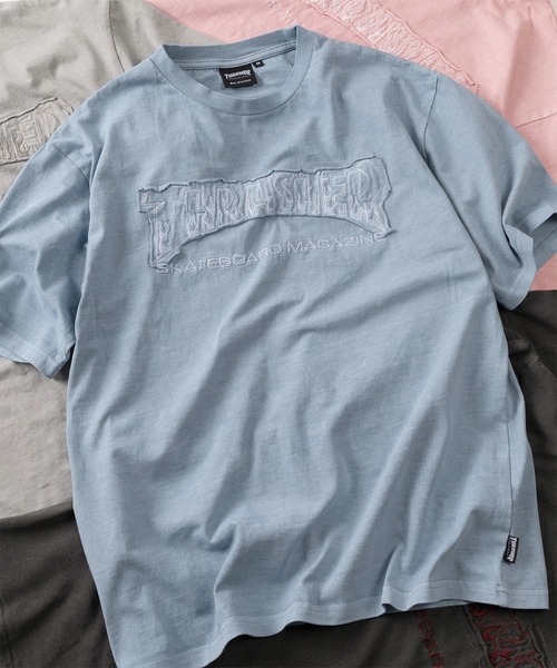 THRASHER(スラッシャー)の「【70】【THRASHER/スラッシャー】ピグメント加工 ブランドロゴ ダメージ アップリケ刺繍 クルーネックTシャツ(Tシャツ/カットソー・メンズ・サックスブルー/グレー/ピンク/ブラウン/チャコールグレー/ダークグレー・XL/L/M)」の5枚目の写真