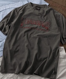 【70】【THRASHER/スラッシャー】ピグメント加工 ブランドロゴ ダメージ アップリケ刺繍 クルーネックTシャツ