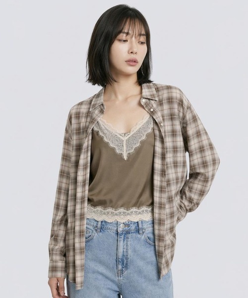 LEPSIM(レプシィム)の「シアーシャツチェック長袖チュニック 663969(シャツ/ブラウス・レディース・ブラック系その他/ブラウン系その他・FREE)」の2枚目の写真