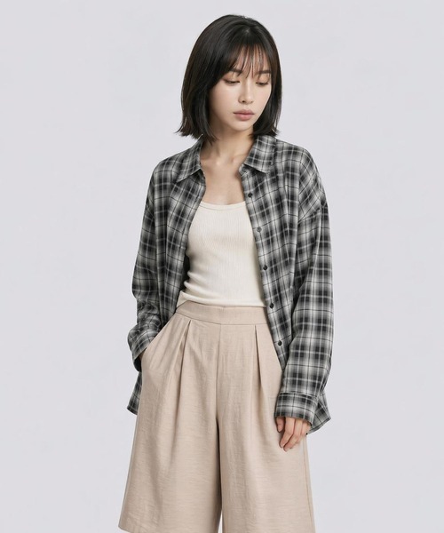 LEPSIM(レプシィム)の「シアーシャツチェック長袖チュニック 663969(シャツ/ブラウス・レディース・ブラック系その他/ブラウン系その他・FREE)」の11枚目の写真
