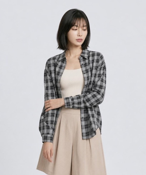 LEPSIM(レプシィム)の「シアーシャツチェック長袖チュニック 663969(シャツ/ブラウス・レディース・ブラック系その他/ブラウン系その他・FREE)」の12枚目の写真