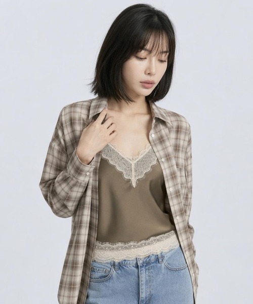 LEPSIM(レプシィム)の「シアーシャツチェック長袖チュニック 663969(シャツ/ブラウス・レディース・ブラック系その他/ブラウン系その他・FREE)」の14枚目の写真