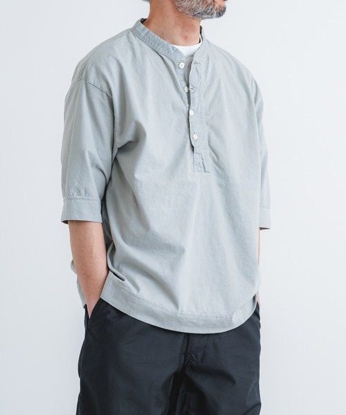 GTⅡスーパー天竺5分袖布帛前立てヘンリーネックP/O（Tシャツ
