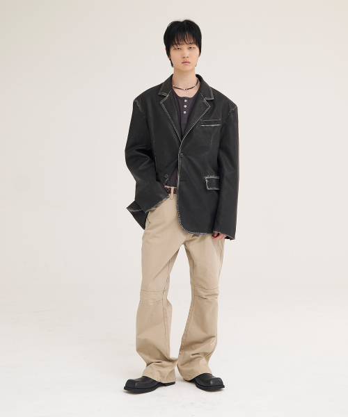 AKECII(アケシ)の「ラフパネルセギングフレアパンツ_サンドベージュ(その他パンツ・メンズ・その他・LARGE/MEDIUM/SMALL)」の2枚目の写真