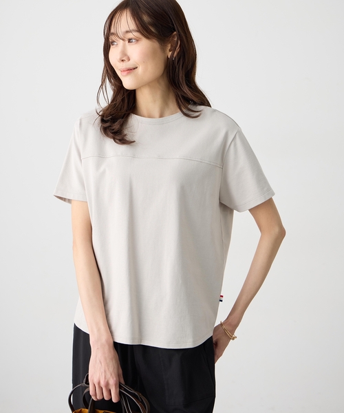 Petit Honfleur(プチオンフルール)の「ラウンドヘム半袖プルオーバー【接触冷感・UVカット・日本製】(Tシャツ/カットソー・レディース・ホワイト/チャコールグレー/グレー/グリーン/ピンク・L/M)」の3枚目の写真