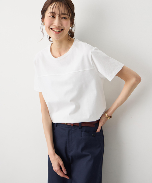 Petit Honfleur(プチオンフルール)の「ラウンドヘム半袖プルオーバー【接触冷感・UVカット・日本製】(Tシャツ/カットソー・レディース・ホワイト/チャコールグレー/グレー/グリーン/ピンク・L/M)」の9枚目の写真