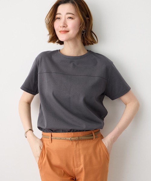 Petit Honfleur(プチオンフルール)の「ラウンドヘム半袖プルオーバー【接触冷感・UVカット・日本製】(Tシャツ/カットソー・レディース・ホワイト/チャコールグレー/グレー/グリーン/ピンク・L/M)」の15枚目の写真