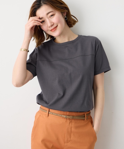 Petit Honfleur(プチオンフルール)の「ラウンドヘム半袖プルオーバー【接触冷感・UVカット・日本製】(Tシャツ/カットソー・レディース・ホワイト/チャコールグレー/グレー/グリーン/ピンク・L/M)」の16枚目の写真