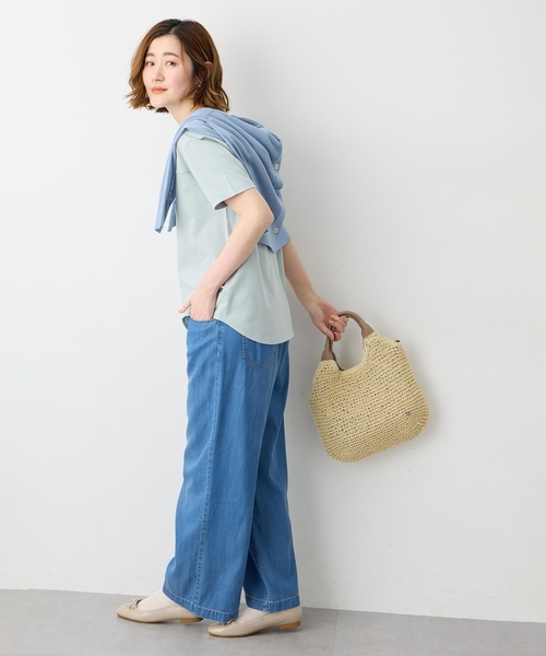 Petit Honfleur(プチオンフルール)の「ラウンドヘム半袖プルオーバー【接触冷感・UVカット・日本製】(Tシャツ/カットソー・レディース・ホワイト/チャコールグレー/グレー/グリーン/ピンク・L/M)」の19枚目の写真