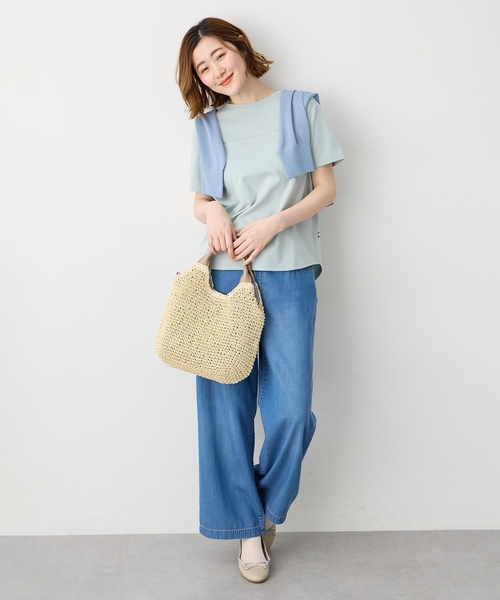 Petit Honfleur(プチオンフルール)の「ラウンドヘム半袖プルオーバー【接触冷感・UVカット・日本製】(Tシャツ/カットソー・レディース・ホワイト/チャコールグレー/グレー/グリーン/ピンク・L/M)」の20枚目の写真