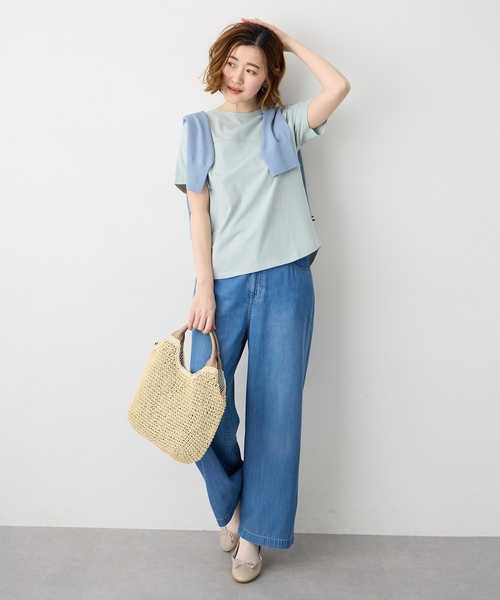 Petit Honfleur(プチオンフルール)の「ラウンドヘム半袖プルオーバー【接触冷感・UVカット・日本製】(Tシャツ/カットソー・レディース・ホワイト/チャコールグレー/グレー/グリーン/ピンク・L/M)」の21枚目の写真