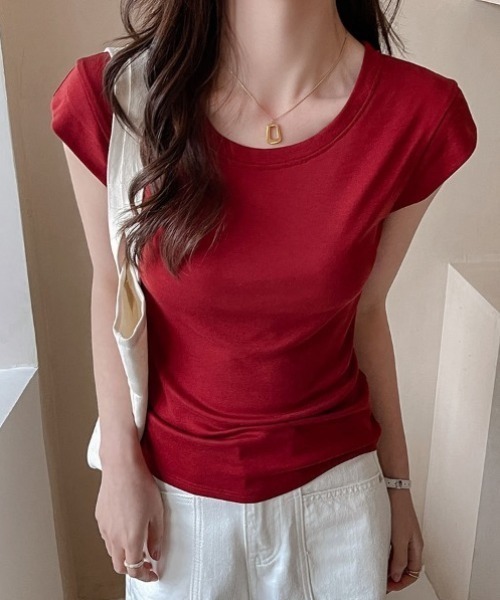 yuue' ( wear )（ユーイ）の「ワイドネックフレンチスリーブTシャツ（Tシャツ/カットソー・レディース・レッド/ホワイト/ブラック・FREE）」の16枚目の写真