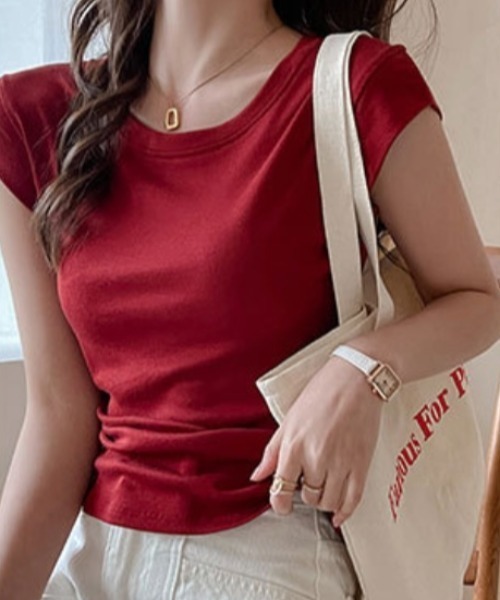 yuue' ( wear )（ユーイ）の「ワイドネックフレンチスリーブTシャツ（Tシャツ/カットソー・レディース・レッド/ホワイト/ブラック・FREE）」の19枚目の写真