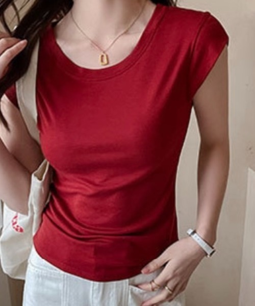 yuue' ( wear )（ユーイ）の「ワイドネックフレンチスリーブTシャツ（Tシャツ/カットソー・レディース・レッド/ホワイト/ブラック・FREE）」の21枚目の写真