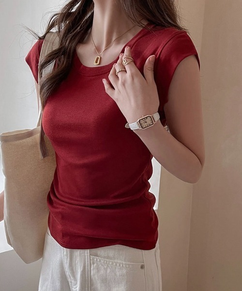 yuue' ( wear )（ユーイ）の「ワイドネックフレンチスリーブTシャツ（Tシャツ/カットソー・レディース・レッド/ホワイト/ブラック・FREE）」の18枚目の写真