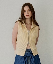 襟付きジップニットベスト