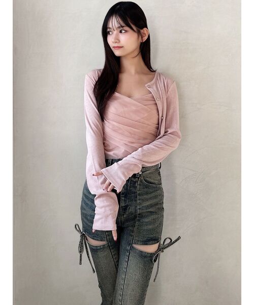 RESEXXY(リゼクシー)の「チュールドッキングアンサンブルトップス(Tシャツ/カットソー・レディース・チャコールグレー/ピンク/ホワイト/ブラック・FREE)」の6枚目の写真
