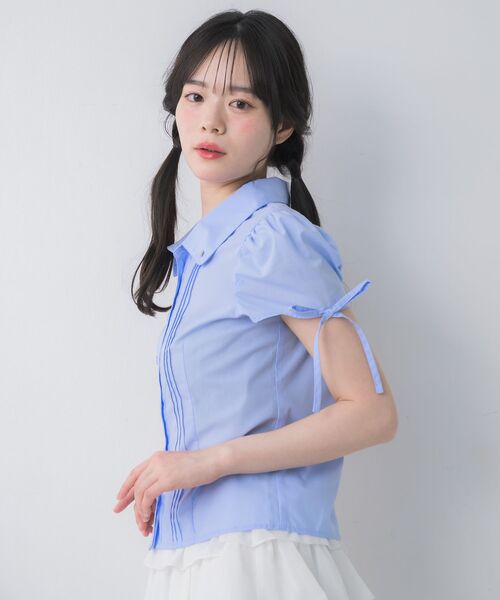 ems excite（エムズエキサイト）の「丸襟袖リボンSH（シャツ/ブラウス・レディース・ピンク/オフホワイト/チャコールグレー/ブルー・FREE）」の11枚目の写真