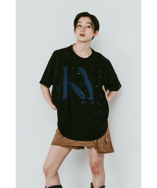 Knuth Marf(クヌースマーフ)の「tuck detail oversized tee(unisex)(Tシャツ/カットソー・レディース・ブルー/ブラック/ブラウン・FREE)」の4枚目の写真