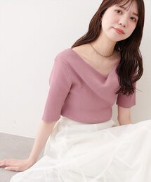 ドレープ半袖ラメニット