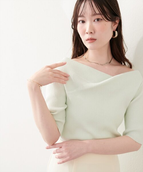 natural couture(ナチュラルクチュール)の「ドレープ半袖ラメニット(ニット/セーター・レディース・ネイビー/ピンク系その他/サックスブルー/オフホワイト/ミント・FREE)」の2枚目の写真