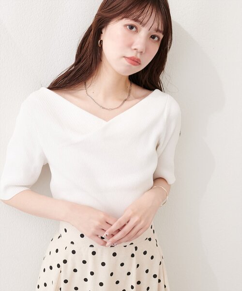 natural couture(ナチュラルクチュール)の「ドレープ半袖ラメニット(ニット/セーター・レディース・ネイビー/ピンク系その他/サックスブルー/オフホワイト/ミント・FREE)」の7枚目の写真