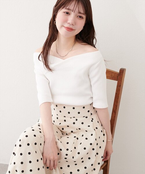 natural couture(ナチュラルクチュール)の「ドレープ半袖ラメニット(ニット/セーター・レディース・ネイビー/ピンク系その他/サックスブルー/オフホワイト/ミント・FREE)」の8枚目の写真