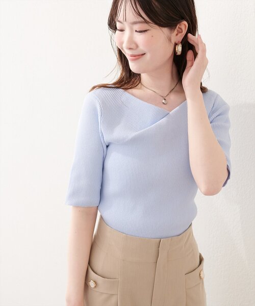 natural couture(ナチュラルクチュール)の「ドレープ半袖ラメニット(ニット/セーター・レディース・ネイビー/ピンク系その他/サックスブルー/オフホワイト/ミント・FREE)」の11枚目の写真