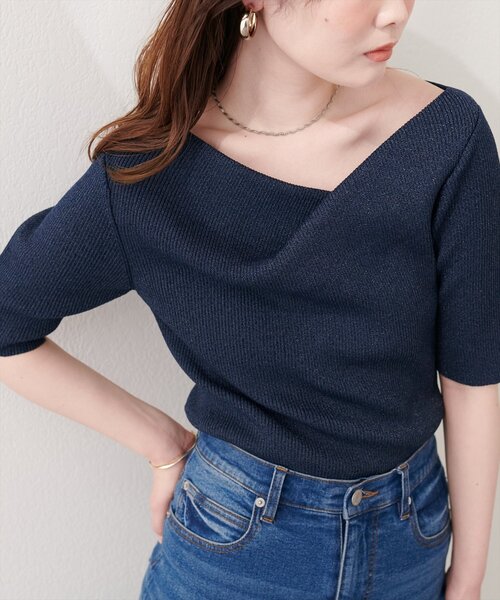 natural couture(ナチュラルクチュール)の「ドレープ半袖ラメニット(ニット/セーター・レディース・ネイビー/ピンク系その他/サックスブルー/オフホワイト/ミント・FREE)」の14枚目の写真
