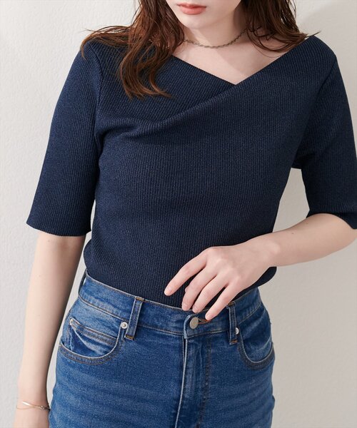 natural couture(ナチュラルクチュール)の「ドレープ半袖ラメニット(ニット/セーター・レディース・ネイビー/ピンク系その他/サックスブルー/オフホワイト/ミント・FREE)」の15枚目の写真