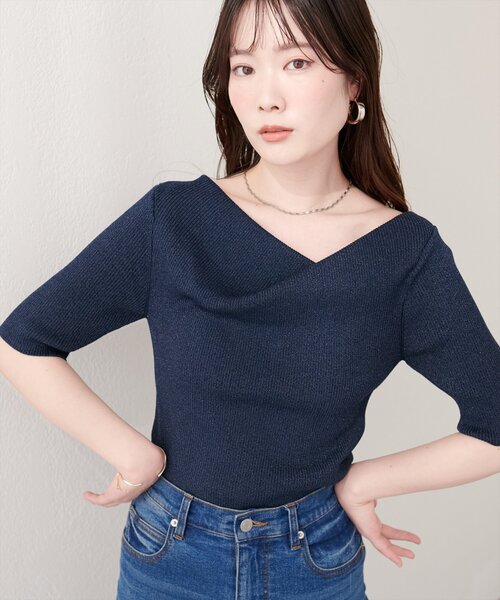 natural couture(ナチュラルクチュール)の「ドレープ半袖ラメニット(ニット/セーター・レディース・ネイビー/ピンク系その他/サックスブルー/オフホワイト/ミント・FREE)」の16枚目の写真
