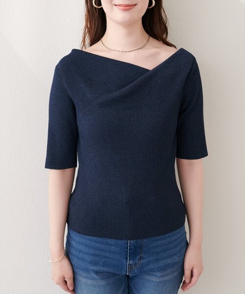 natural couture(ナチュラルクチュール)の「ドレープ半袖ラメニット(ニット/セーター・レディース・ネイビー/ピンク系その他/サックスブルー/オフホワイト/ミント・FREE)」の19枚目の写真