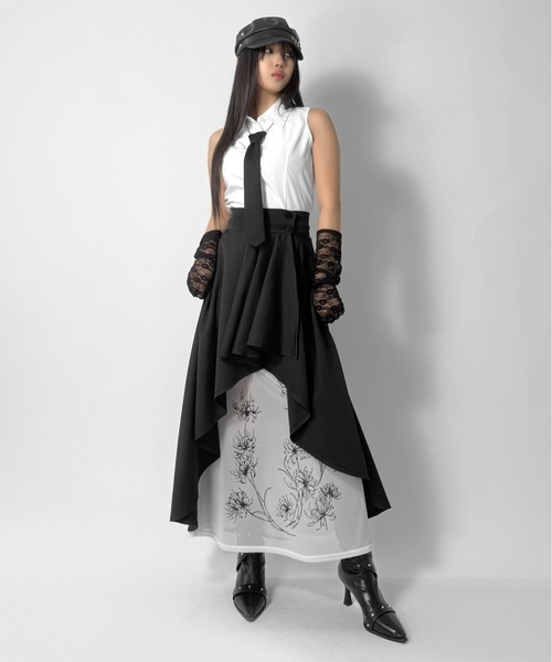 LVEU.(ラブユ.)の「【LVEU.】フラワープリントシアースカート / シアースカート 花柄 プリント レイヤード メッシュ モノクロ モノトーン(スカート・レディース・ブラック/ホワイト・FREE)」の12枚目の写真