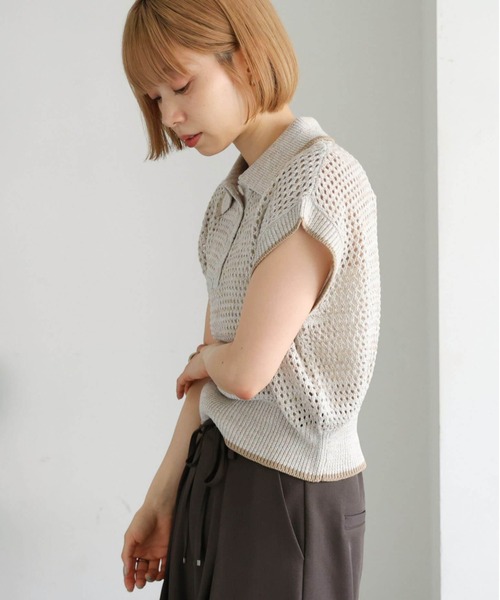 tiptop(ティップトップ)の「メランジメッシュライン入りポロ(ポロシャツ・レディース・ブラック/ブラウン/アイボリー・FREE)」の9枚目の写真