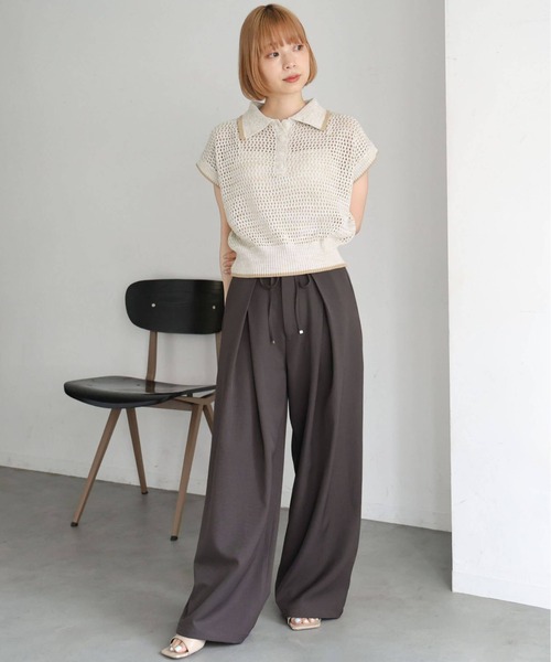 tiptop(ティップトップ)の「メランジメッシュライン入りポロ(ポロシャツ・レディース・ブラック/ブラウン/アイボリー・FREE)」の10枚目の写真