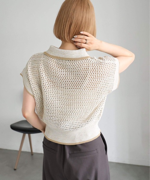 tiptop(ティップトップ)の「メランジメッシュライン入りポロ(ポロシャツ・レディース・ブラック/ブラウン/アイボリー・FREE)」の12枚目の写真