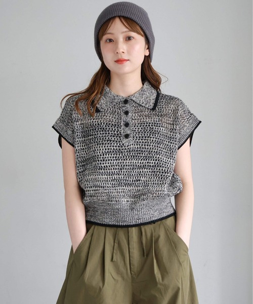 tiptop(ティップトップ)の「メランジメッシュライン入りポロ(ポロシャツ・レディース・ブラック/ブラウン/アイボリー・FREE)」の17枚目の写真
