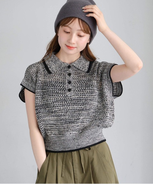 tiptop(ティップトップ)の「メランジメッシュライン入りポロ(ポロシャツ・レディース・ブラック/ブラウン/アイボリー・FREE)」の18枚目の写真