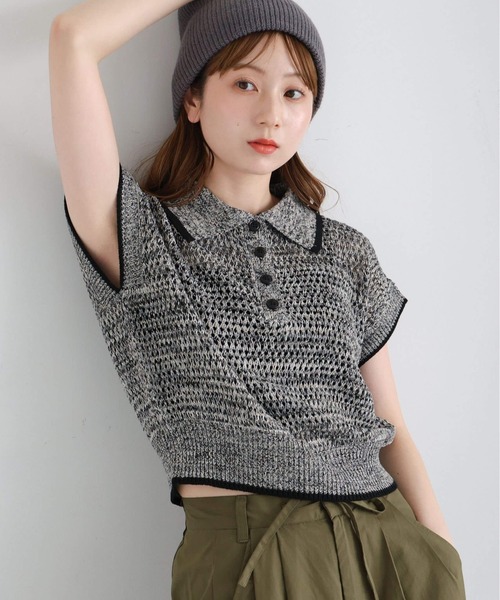 tiptop(ティップトップ)の「メランジメッシュライン入りポロ(ポロシャツ・レディース・ブラック/ブラウン/アイボリー・FREE)」の21枚目の写真
