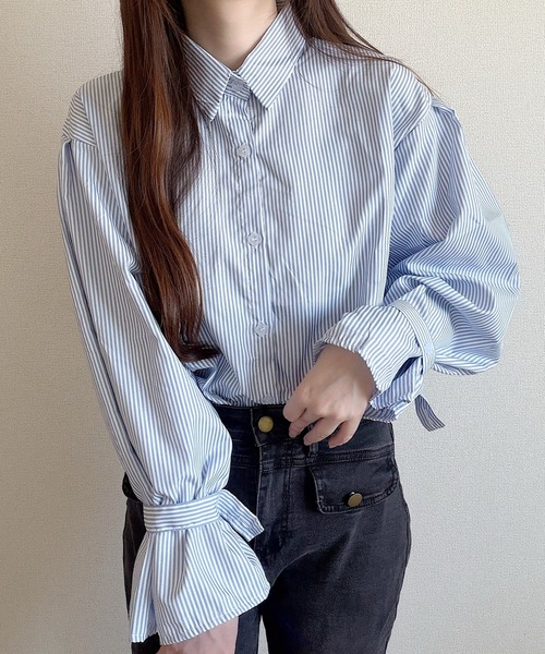 Nana(ナナ)の「2wayキャンディスリーブストライプシャツ(シャツ/ブラウス・レディース・ブルー/ブラック・FREE)」の11枚目の写真
