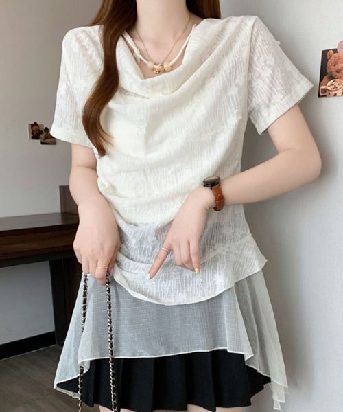 2ly2(トゥーリートゥー)の「オフショル風シアーデザインカットソー レディース ドレープトップス(Tシャツ/カットソー・レディース・グリーン/ホワイト・FREE)」の10枚目の写真