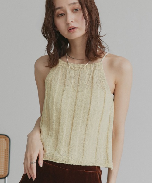 ad thie(アドティエ)の「ホルターネック ニット トップス(ニット/セーター・レディース・イエロー/ライトグリーン/ピンク・FREE)」の2枚目の写真