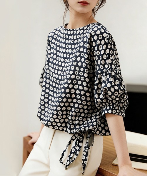 ReRe（リリ）の「総柄デザインブラウス（シャツ/ブラウス・レディース・ベージュ/ネイビー/ミント・MEDIUM/X-LARGE/LARGE）」の4枚目の写真