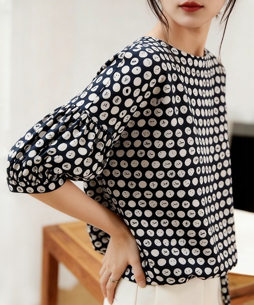 ReRe（リリ）の「総柄デザインブラウス（シャツ/ブラウス・レディース・ベージュ/ネイビー/ミント・MEDIUM/X-LARGE/LARGE）」の6枚目の写真
