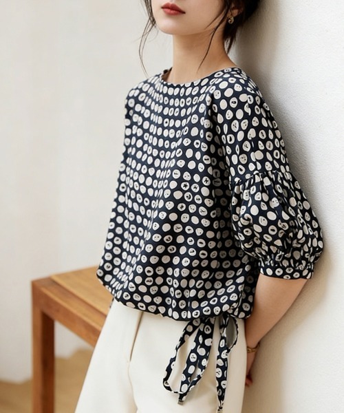 ReRe（リリ）の「総柄デザインブラウス（シャツ/ブラウス・レディース・ベージュ/ネイビー/ミント・MEDIUM/X-LARGE/LARGE）」の8枚目の写真