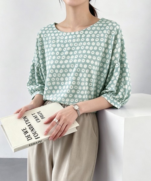 ReRe（リリ）の「総柄デザインブラウス（シャツ/ブラウス・レディース・ベージュ/ネイビー/ミント・MEDIUM/X-LARGE/LARGE）」の13枚目の写真