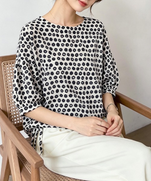 ReRe（リリ）の「総柄デザインブラウス（シャツ/ブラウス・レディース・ベージュ/ネイビー/ミント・MEDIUM/X-LARGE/LARGE）」の15枚目の写真