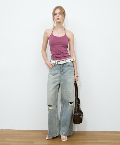 Rohwel(ローウェル)の「Back Ribbon Washed Halter Camisole / バックリボンウォッシュドホルターキャミソール(キャミソール・レディース・ミント/ネイビー/プラム/グレー・FREE)」の22枚目の写真