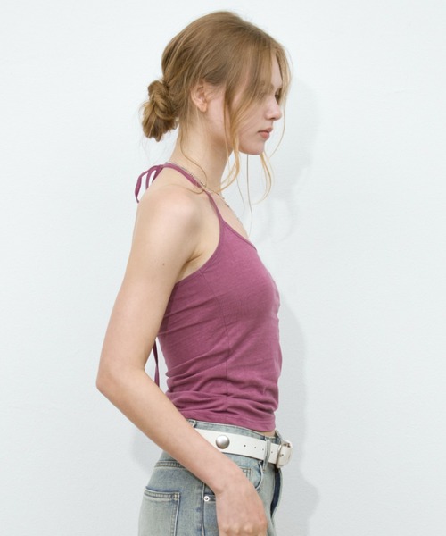 Rohwel(ローウェル)の「Back Ribbon Washed Halter Camisole / バックリボンウォッシュドホルターキャミソール(キャミソール・レディース・ミント/ネイビー/プラム/グレー・FREE)」の21枚目の写真